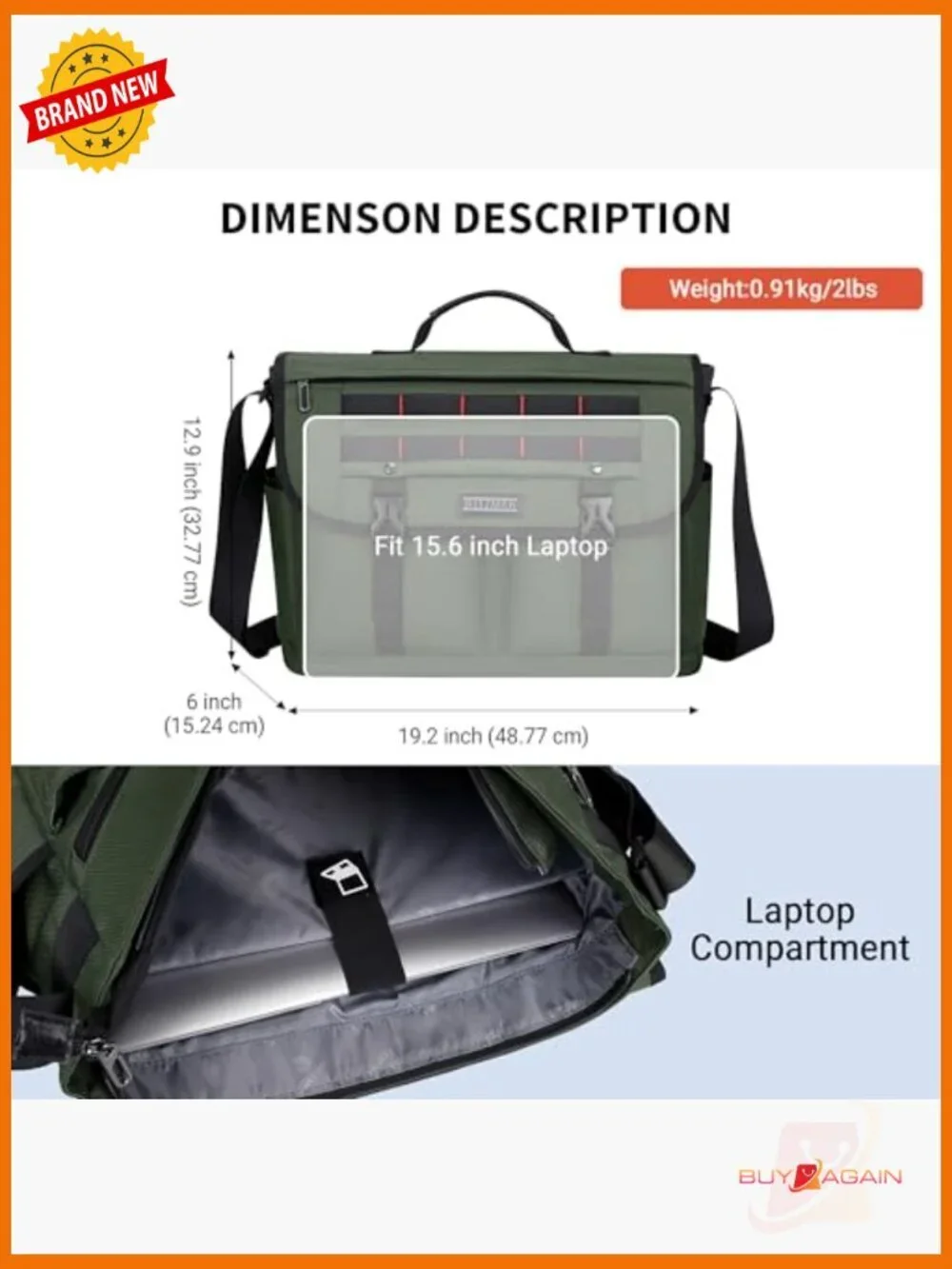 Large Lightweight Nylon Messenger Bag for Men Crossbody Laptop Satchel